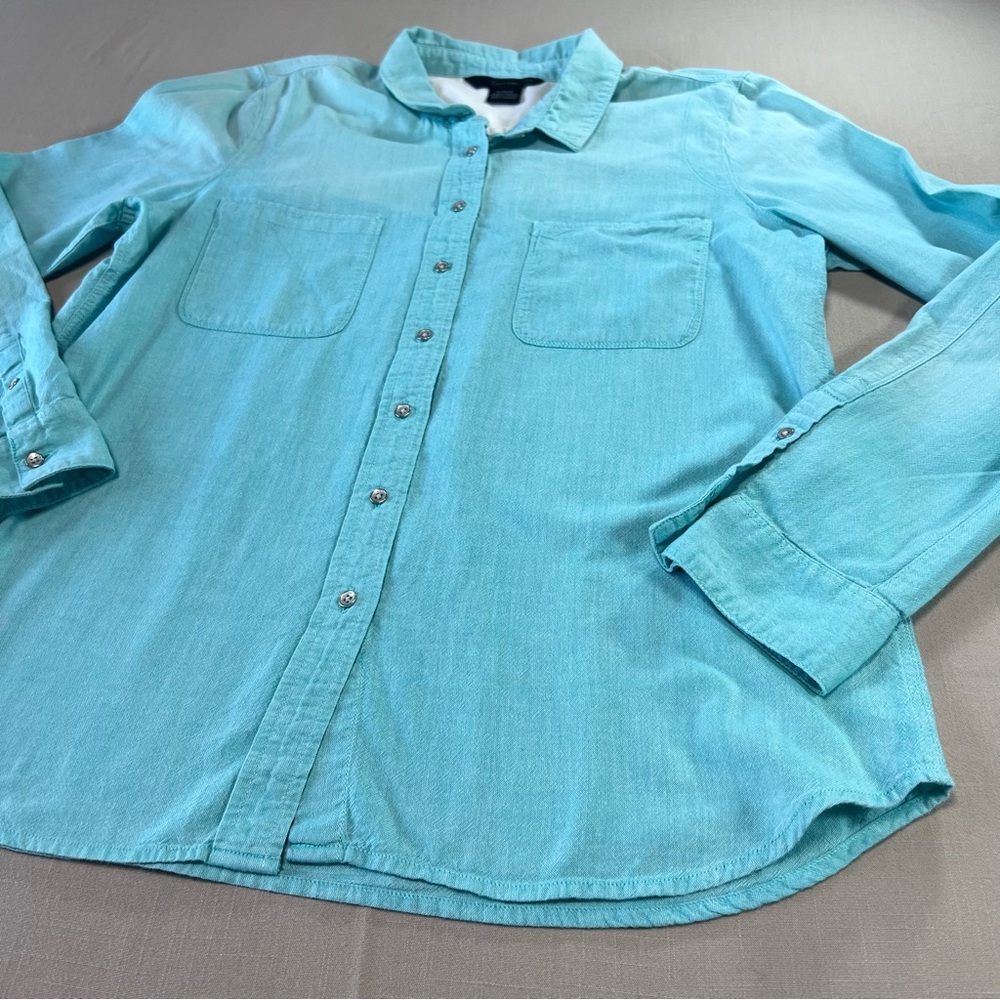 Calvin Klein Jeans Women’s XL Aqua Button-Up Shirt 100% Cotton Long Sleeve - Picture 2 of 14